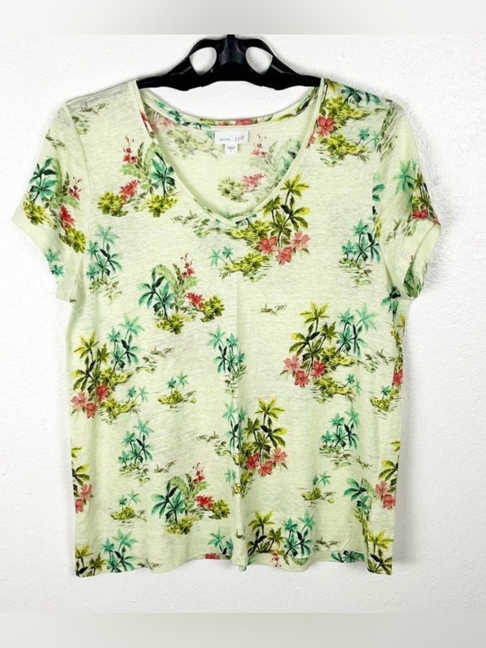 J. Jill Pale Green Linen Tropical Knit Top